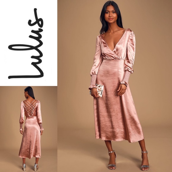 satin backless midi dress